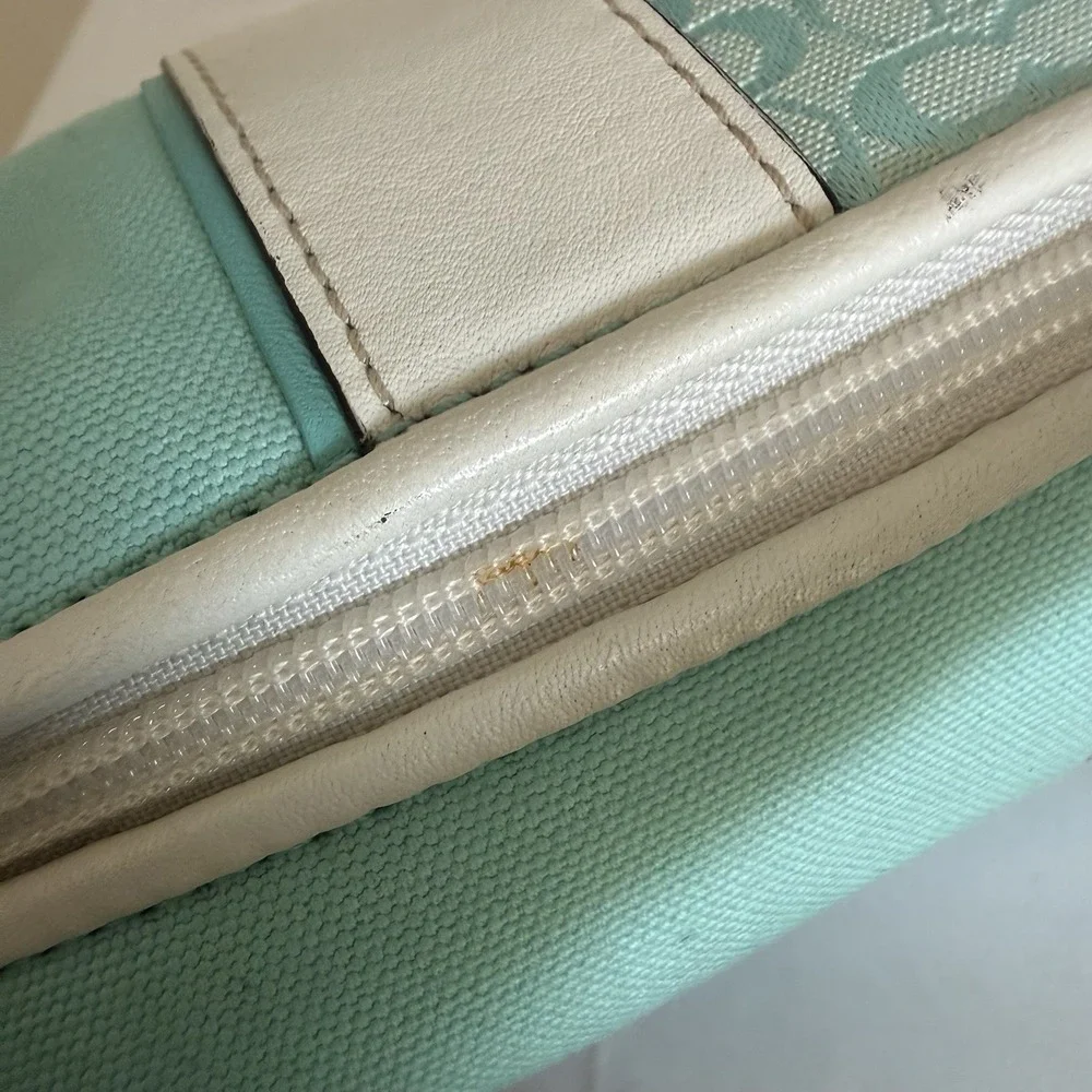 Vintage Coach Y2K Blue White Canvas Leather Signature Stripe Mini Hobo Ban Purse